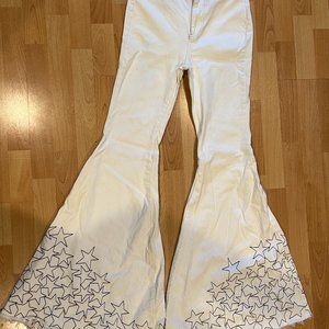 Women's We the Free White Denim Super Flare Star-Embroidered size 27